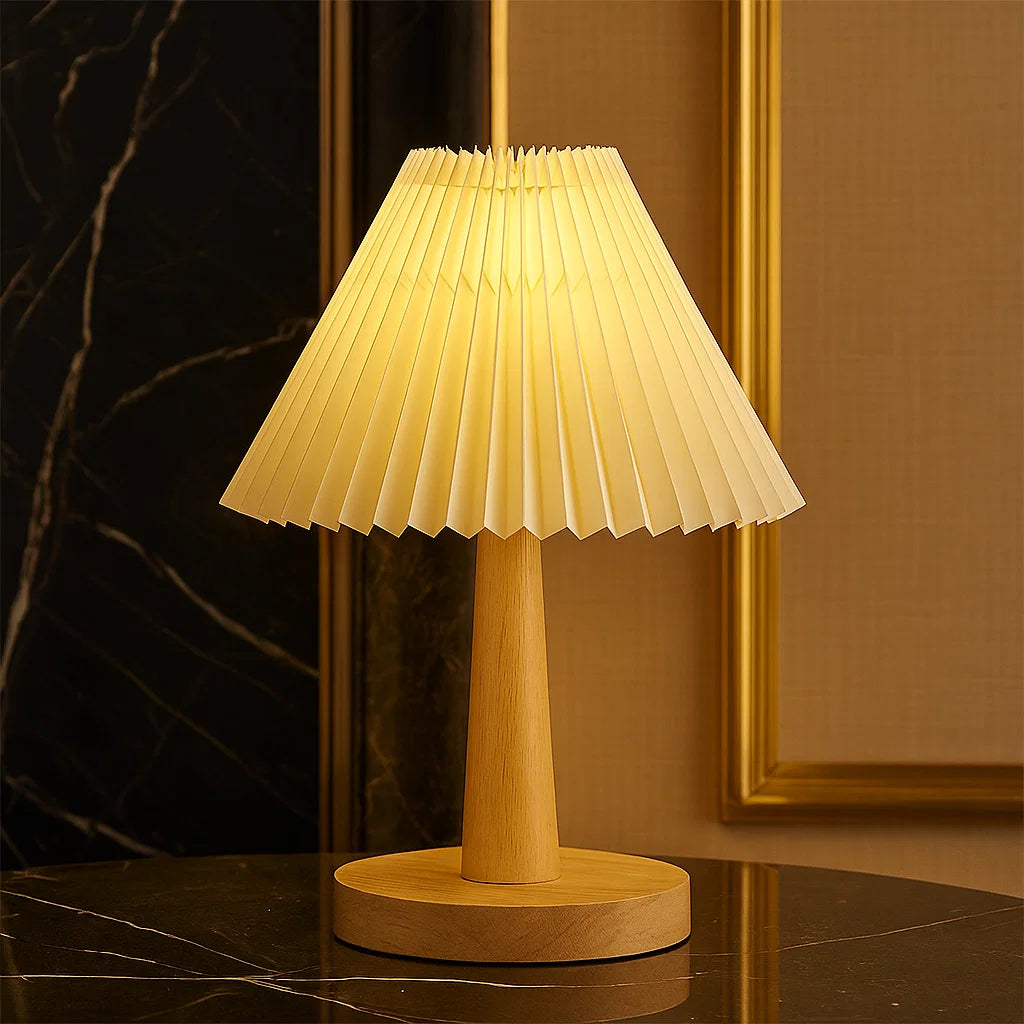 Plissierte Tischlampe ⎜ Dimmbares LED-Licht im Vintage-Stil für Wohn- und Schlafzimmer
