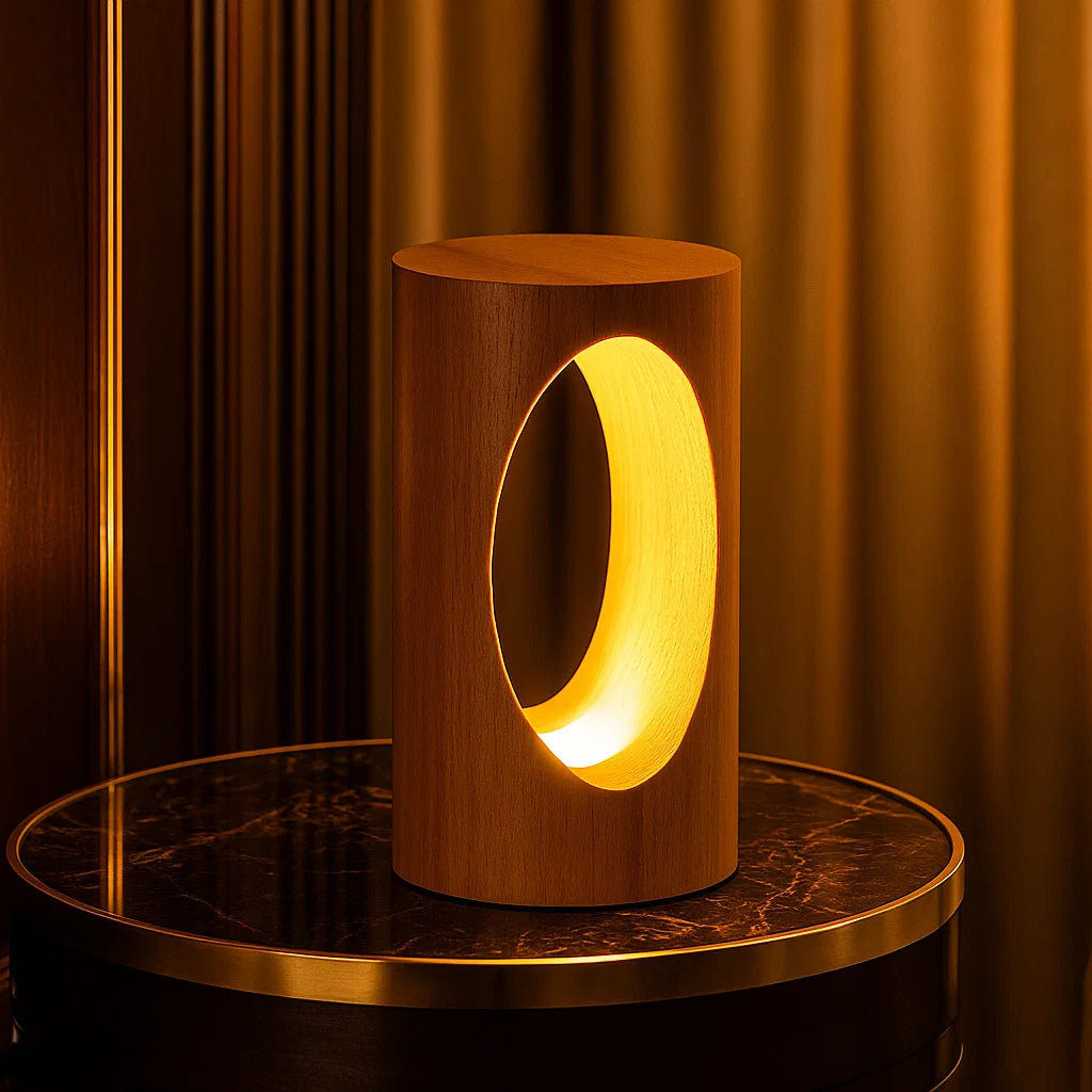 LED-Tischlampe aus Massivholz ⎜ Warmes Umgebungslicht im Oval-Design für Leseecken und Schlafzimmer