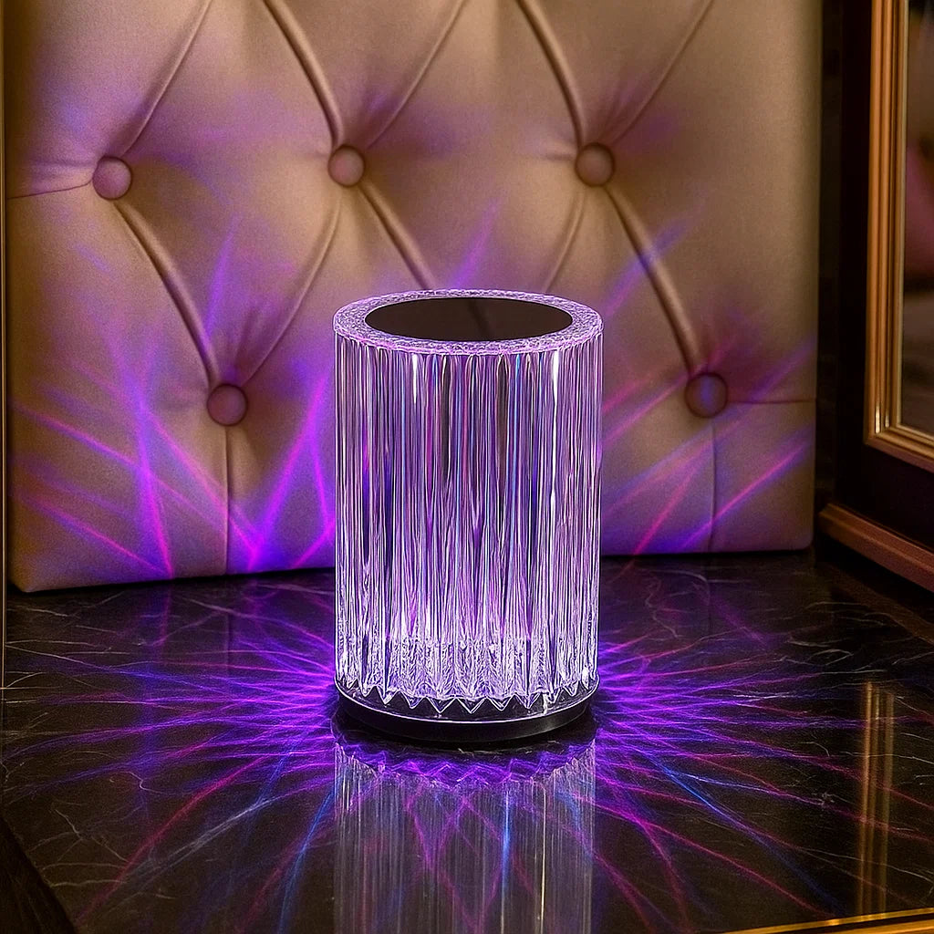 Kristall-Tischlampe aus Acryl ⎜ Kreatives Lichtspiel mit dekorativem Linienmuster für stimmungsvolle Nächte