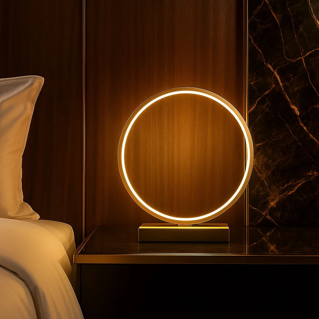 Runde LED-Tischlampe im Minimaldesign ⎜ Warmes Stimmungslicht für Schlafzimmer und moderne Wohnräume