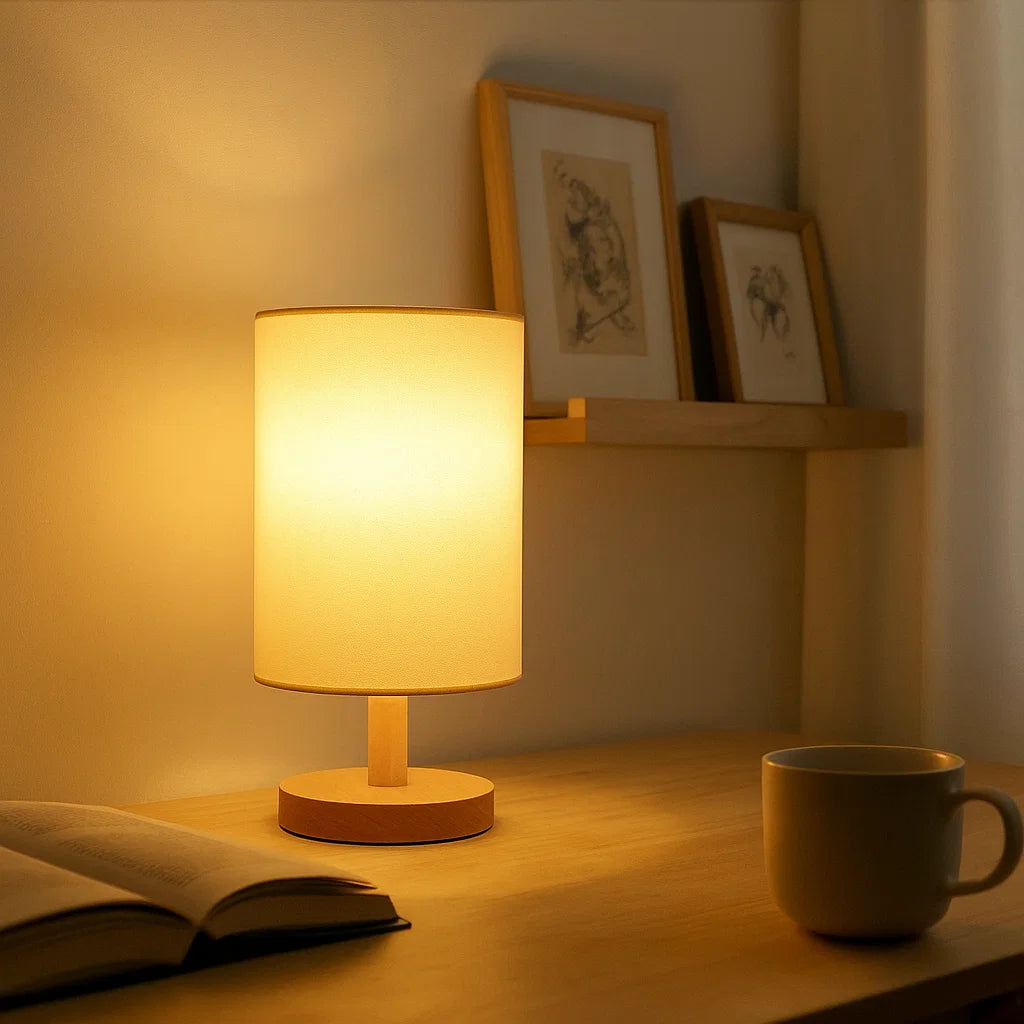 Tischlampe mit Stoffschirm ⎜ Warmes Licht für Kinderzimmer und Schreibtisch