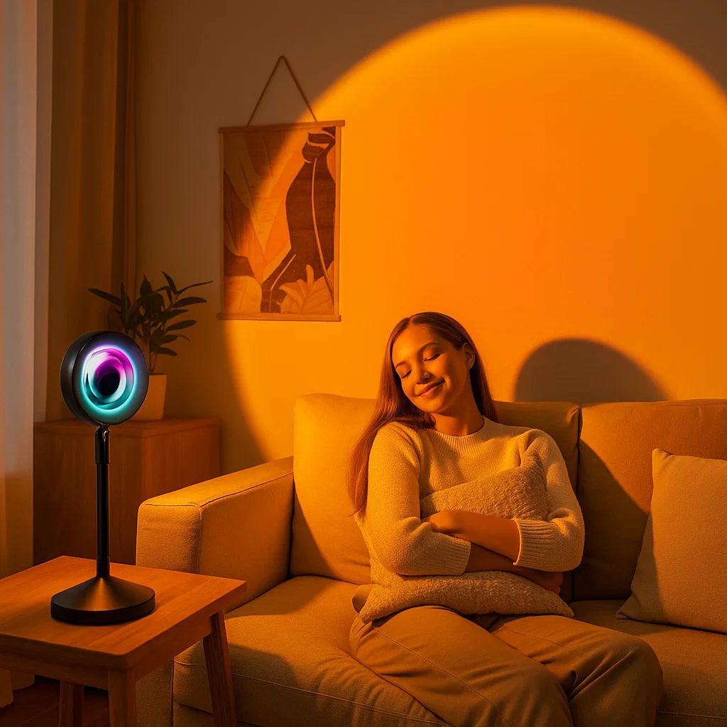 LED-Sonnenuntergangslampe mit Sprachsteuerung ⎜ Farbige Projektion für stimmungsvolle Beleuchtung